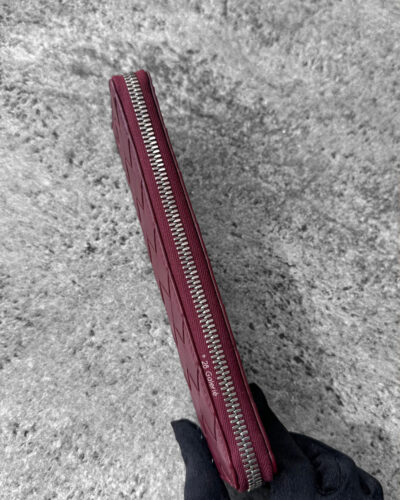 Bottega Veneta Burgundy Pencil Zip Case Intreciattto Leather & Silver Hardware