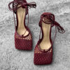 Bottega Veneta Burgundy Stretch Mesh Lace-up Sandals