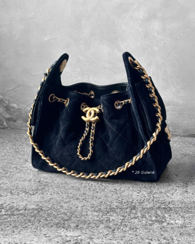 Chanel Mini C25 BLack Suede & Aged Gold Hardware