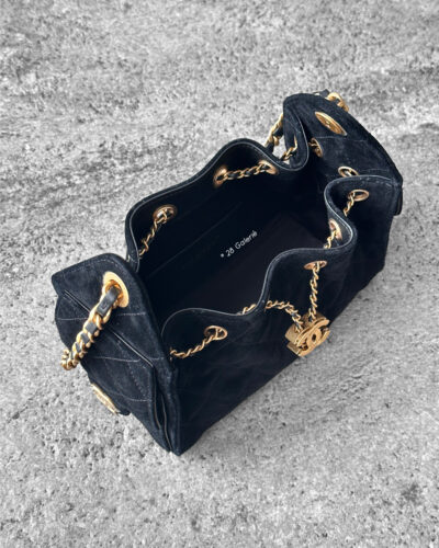 Chanel Mini C25 BLack Suede & Aged Gold Hardware
