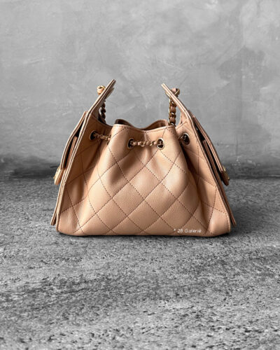 Chanel Mini C25 Beige Grained Calfskin and Aged Gold Hardware