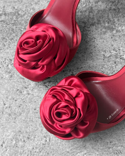 Gambattista Valli Red Satin Heeled Sandals with Flower