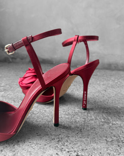 Gambattista Valli Red Satin Heeled Sandals with Flower