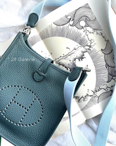 Hermes Blue Orage Evelyne TPM in Clemence Leather and Silver Hardware