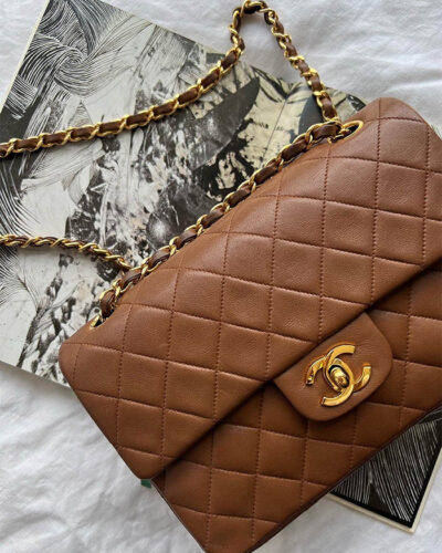 Chanel Vintage Small Caramel Classic Flap in Lambskin Leather and 24k Gold Hardware