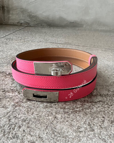 Hermes Pink Kelly Buckle Belt in Epsom Leather and Palladium Hardware