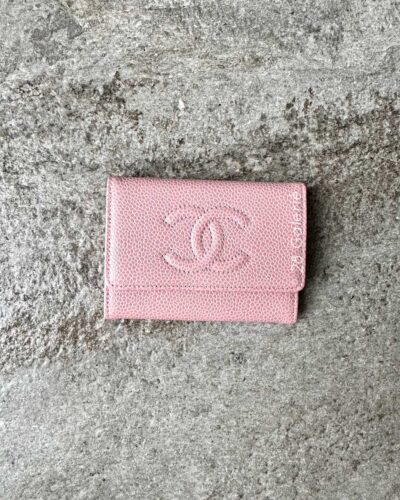 Chanel Vintage Sakura Card Case in Caviar Leather and 24k Gold Hardware