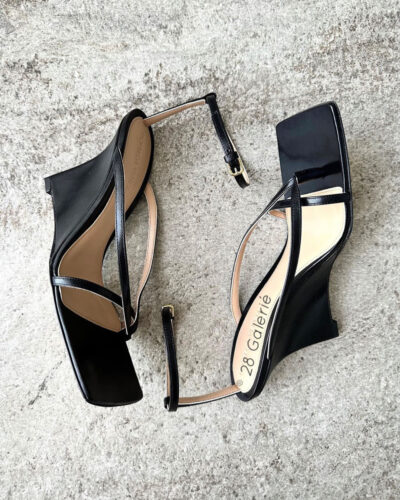 Bottega Veneta Black Stetch Leather Wedge Sandals