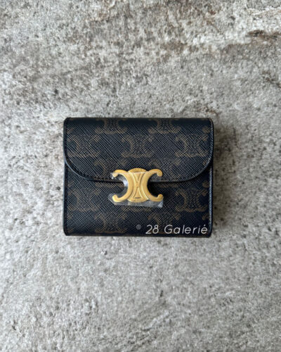 Celine Small Tri-fold Triomphe Wallet in Calfskin Leather and Gold Hardware