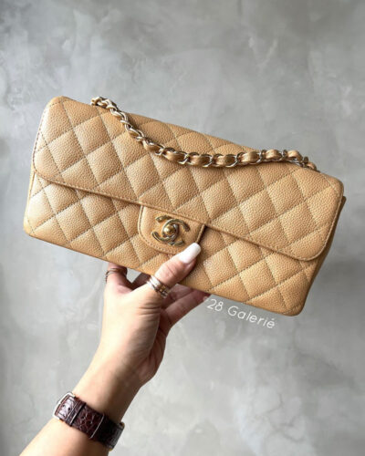 Chanel Vintage Dark Beige East West Flap in Caviar Leather and 24k Gold Hardware