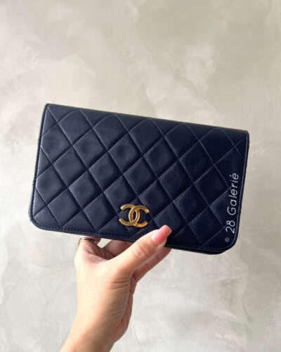 Chanel Vintage Navy Mini Full Flap in Lambskin Leather and 24k Gold Hardware