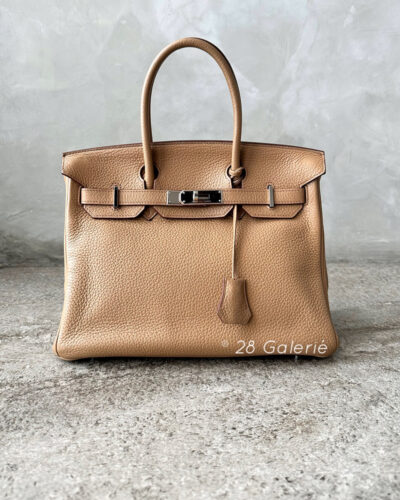 Hermes Tabac Camel Birkin 30 in Clemence Leather and Palladium Hardware