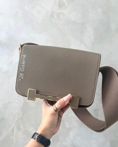 Hermes Etoupe Geta Bag in Chevre Mysore and Gold Hardware