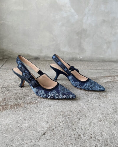 J’ADior Blue Multicolor Embroidered Demin with Toile de Jouy Sauvage Motif Slingback Pump
