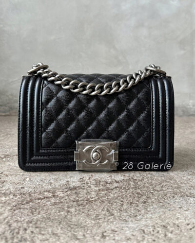 Chanel Small Black Le Boy Chain in Caviar Leather and Aged Silver Hardware