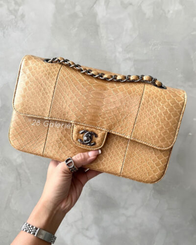 Chanel Dark Beige Classic Flap in Exotic Phyton Leather and Rethenium Hardware