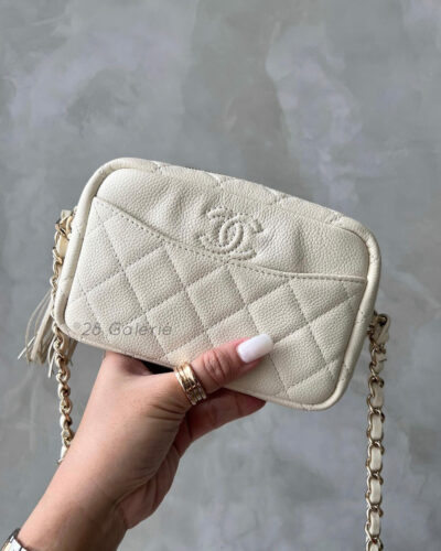 Chanel Ivory Mini Coco Camera Bag in Caviar Leather and Gold Hardware Series 26