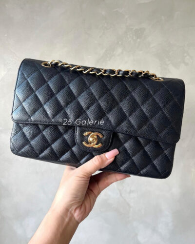 Chanel Medium Classic Flap in Caviar Leather and 24k Gold Hardware Series 11