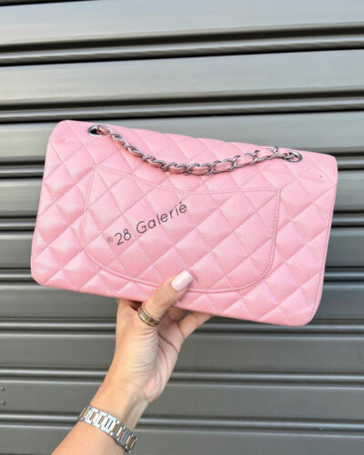 Chanel Sakura Medium Classic Double Flap in Caviar Leather and Silver Hardware Series 9