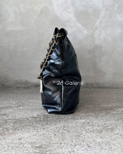 Chanel Black C22 Small Handbag in Calfskin Leather and Gold-tone Metal Hardware