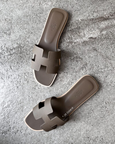 Hermes Etoupe Oran Sandals in Epsom Leather S39