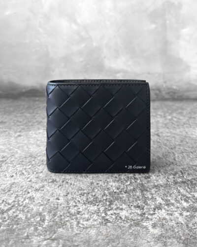 Bottega Veneta Black Bifold Wallet in Intrecciato Leather
