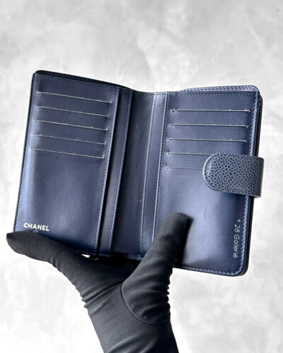 Chanel Blue Vintage Coco Mark Short Wallet in Caviar Leather and Light Gold Hardware