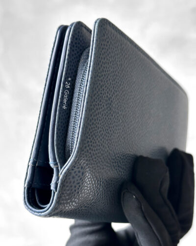 Chanel Blue Vintage Coco Mark Short Wallet in Caviar Leather and Light Gold Hardware