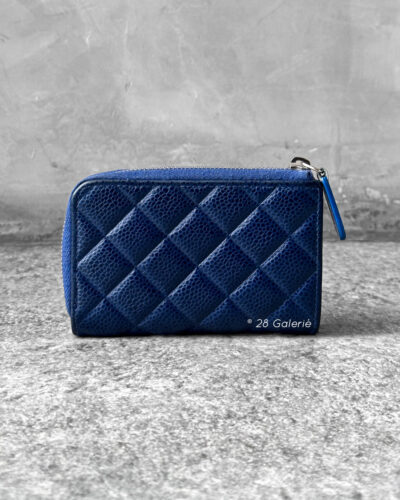 Chanel Navy Blue Vintage Zippy Wallet in Caviar Leather and Silver Hardware