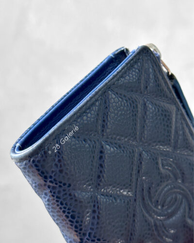 Chanel Navy Blue Vintage Zippy Wallet in Caviar Leather and Silver Hardware