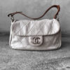 Chanel Vintage Grey Flap in Calfskin Leather with Brown Shoulder Strap and Silver Hardware