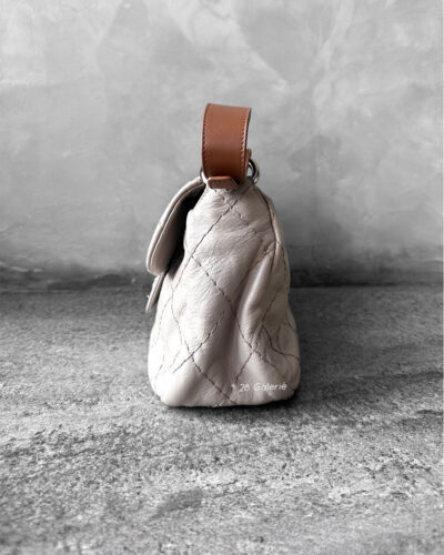 Chanel Vintage Grey Flap in Calfskin Leather with Brown Shoulder Strap and Silver Hardware