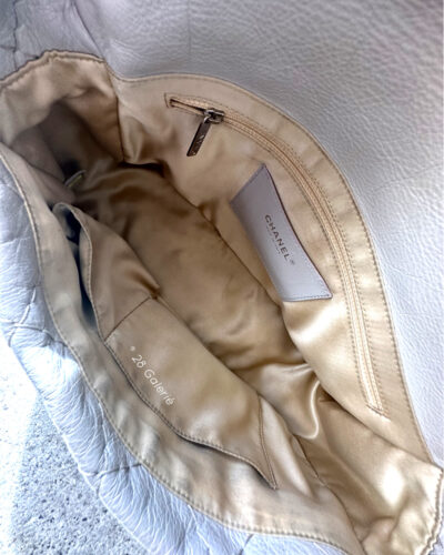 Chanel Vintage Grey Flap in Calfskin Leather with Brown Shoulder Strap and Silver Hardware