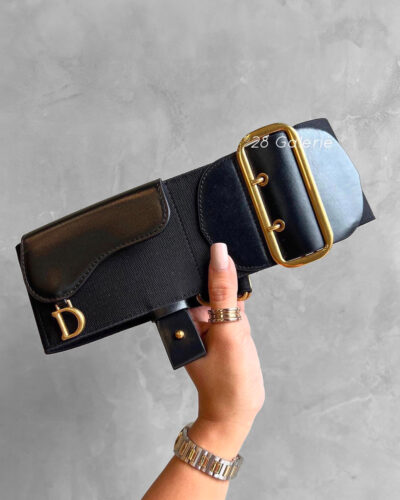 Dior Black 80MM Saddle Belt in Smooth Calfskin and Technical Fabric