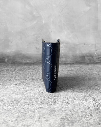 Gucci Navy Blue Web Logo Bifold Wallet in Calfskin Leather