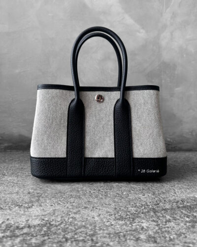 Hermes Noir Mini Garden Party Tote in Canvas Cassis/Togo Leather and Palladium Hardware