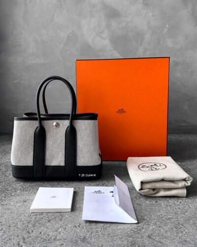Hermes Noir Mini Garden Party Tote in Canvas Cassis/Togo Leather and Palladium Hardware