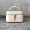 Saint Laurent Stone White Mini Vanity Bag in Calfskin Leather and Gold Hardware