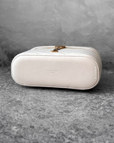 Saint Laurent Stone White Mini Vanity Bag in Calfskin Leather and Gold Hardware