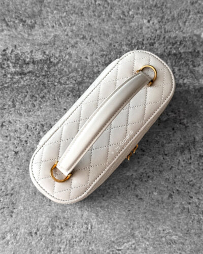 Saint Laurent Stone White Mini Vanity Bag in Calfskin Leather and Gold Hardware