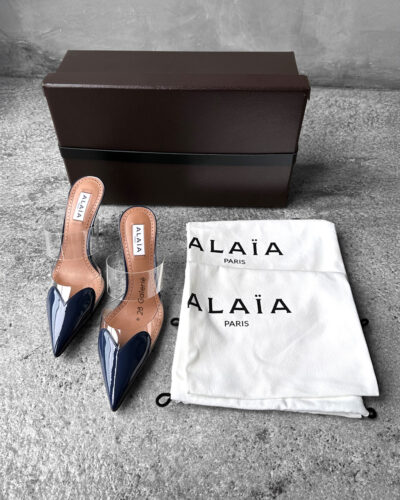 Alaïa Navy Blue Le Cœur Mules