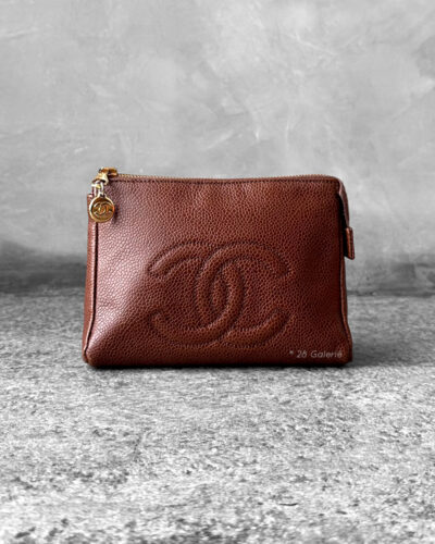 Chanel Brown Pouch in Caviar Leather and Gold Hardware