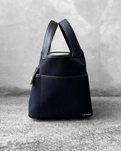 Hermes Cargo Picotin 18 in Bleu Marine Toile Geoland/Caban Swift Leather and Gold Hardware