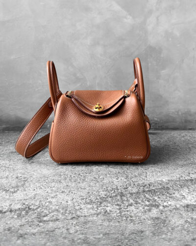 Hermes Gold Mini Lindy in Clemence Leather and Gold Hardware