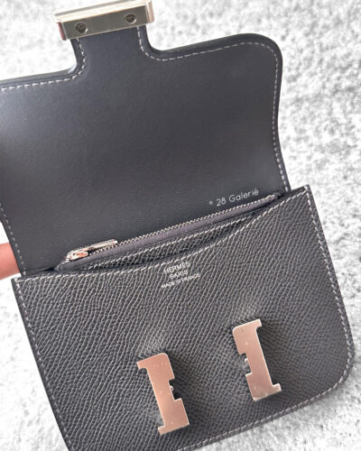 Hermes Graphite Constance Slim Wallet in Epsom Leather and Palladium Hardware