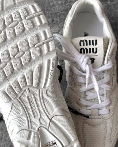 Miu Miu x New Balance White 530 Sneakers in Mesh/Suede Fabric