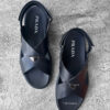 Prada Men’s Black Crisscross Sport Sandals in Lambskin Leather and Silver Hardware