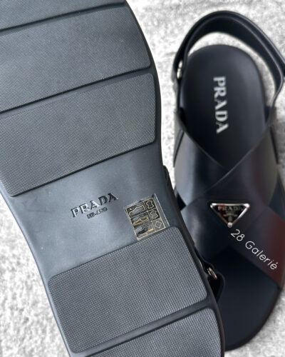 Prada Men’s Black Crisscross Sport Sandals in Lambskin Leather and Silver Hardware