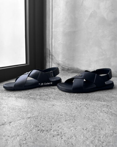 Prada Men’s Black Crisscross Sport Sandals in Lambskin Leather and Silver Hardware