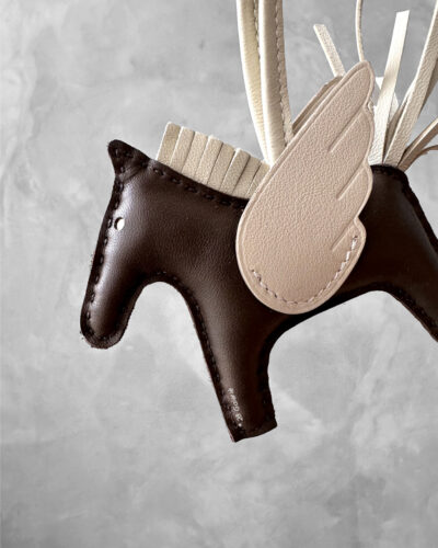 Hermes Chocolat/Craie Rodeo Charm Pegase PM in Agneau/Swift Leather